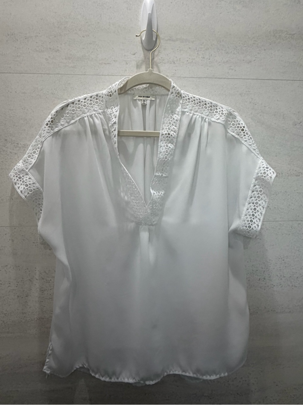Max Studio White Lace-Detail V-Neck Blouse